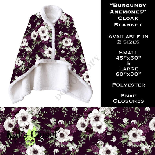Burgundy Anemones - Cloak Blanket CLOAKS