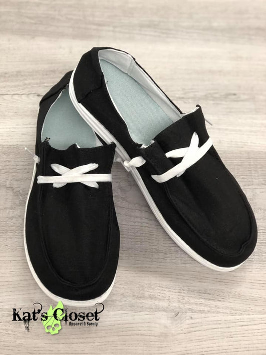 Classic Black Canvas Boat Shoe Sneakers Footwear