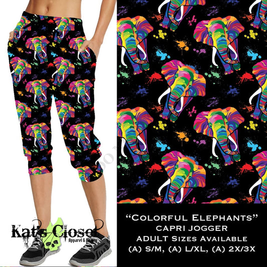 Colorful Elephants - Capri Joggers JOGGERS