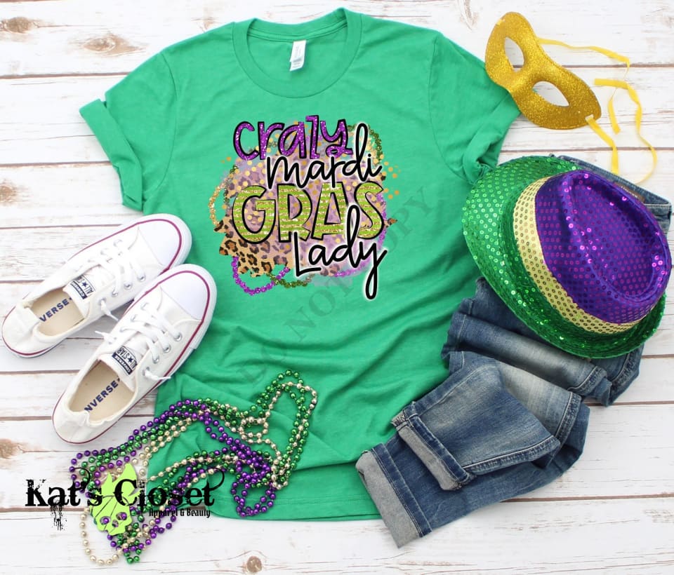 Crazy Mardi Gras Lady Custom Graphic T-Shirt Tees