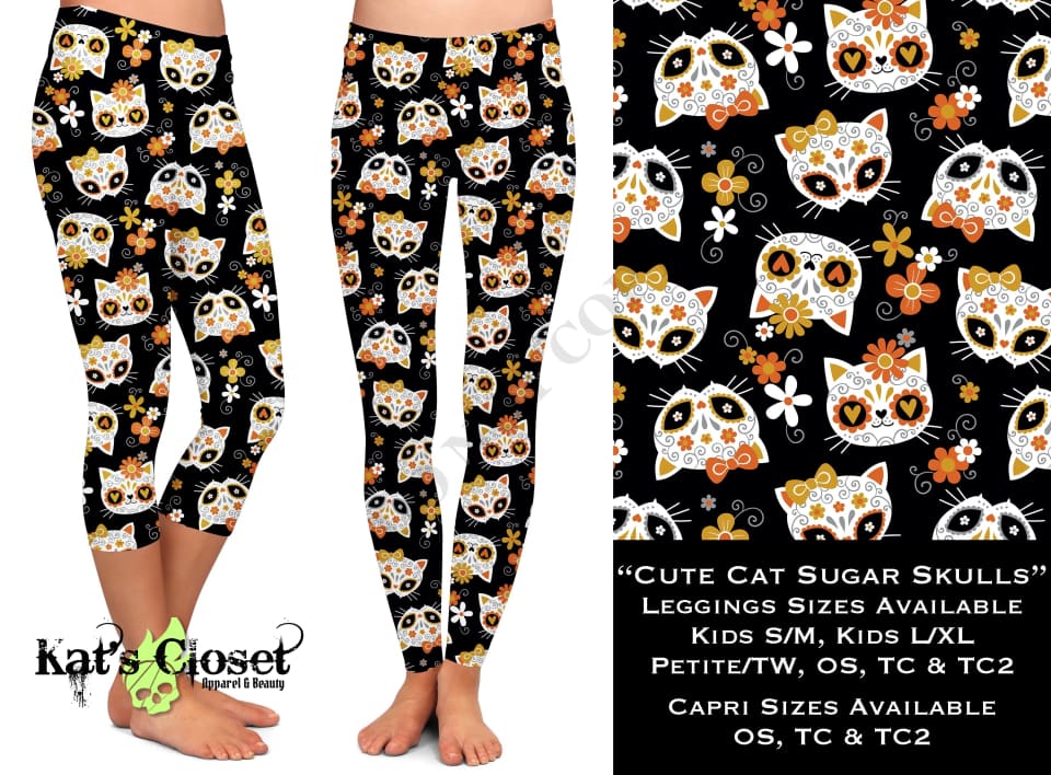Cute Cat Sugar Skulls - Leggings & Capris LEGGINGS CAPRIS