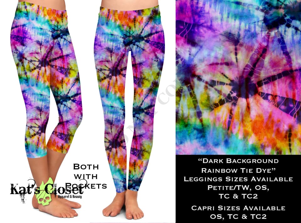 Dark Rainbow Tie Dye - Leggings & Capris with Pockets LEGGINGS CAPRIS