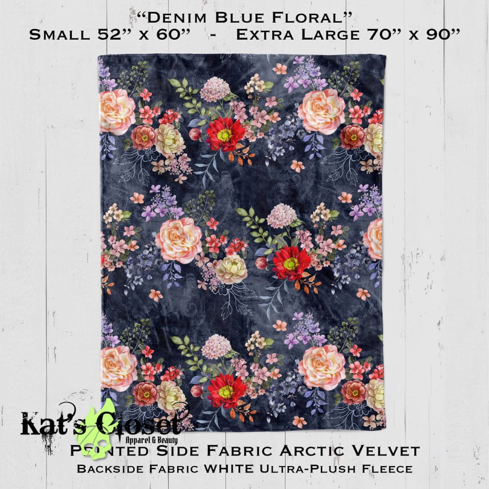 Denim Blue Floral - Blanket BLANKETS
