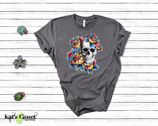 Floral Skull Graphic Tee - 2 Great Designs to Choose From Tees