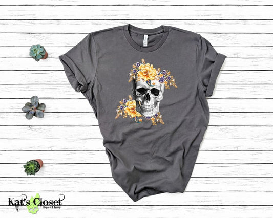 Floral Skull Graphic Tee - 2 Great Designs to Choose From Tees