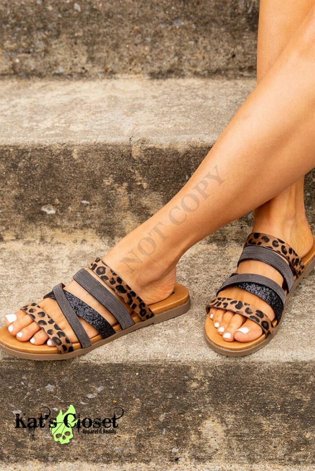 Glitter Leopard Roman Style Strap Sandals Footwear