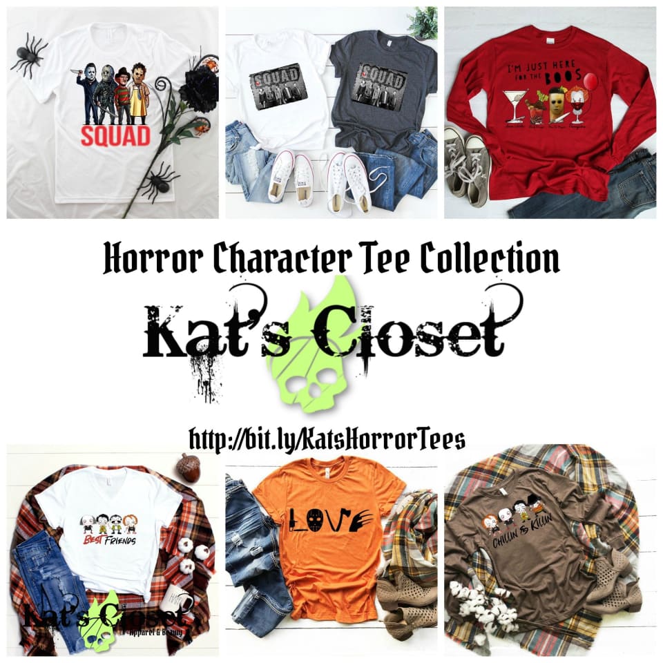 Horror Character Custom Tee Collection - Jason Pennywise Freddy Michael. Chucky Leatherface Tees