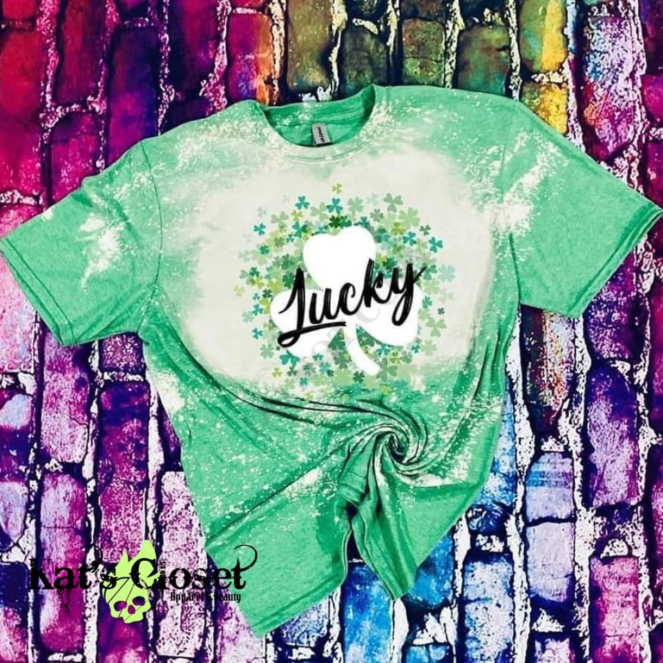Lucky Shamrock Bleached Graphic T-Shirt Tees