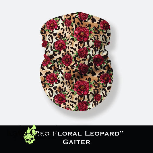 Neck Gaiter Bandana - Red Floral Leopard Face Cover