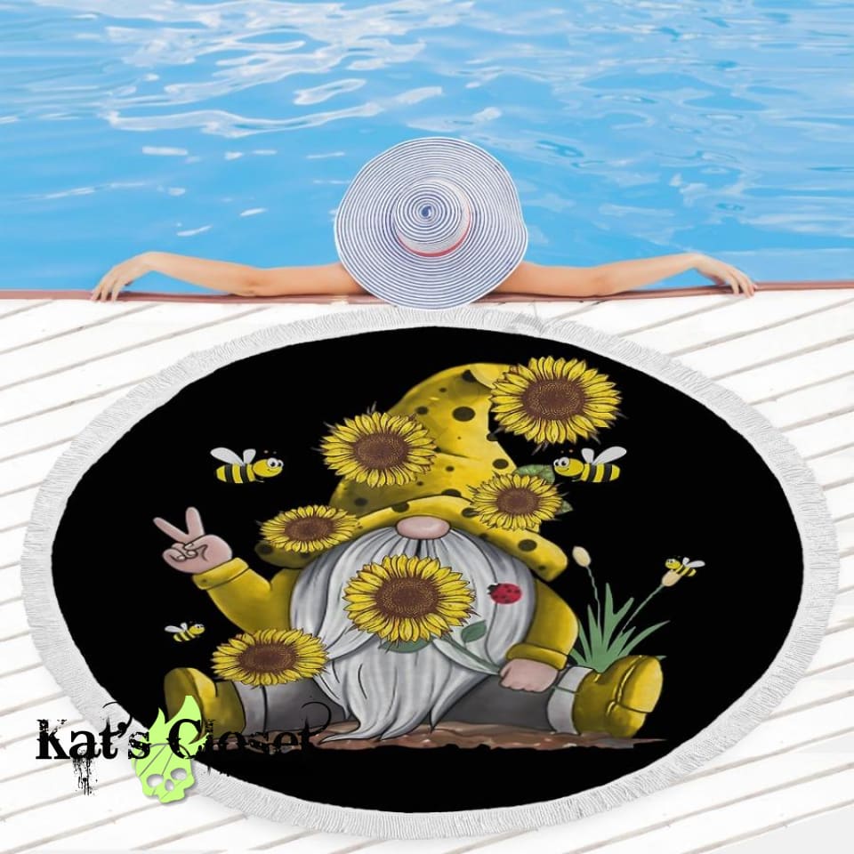 Over-Sized Beach Towel - Sunflower Gnome Design