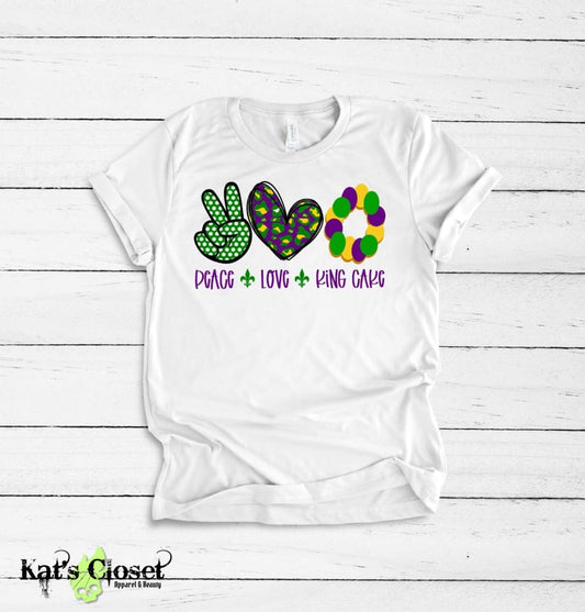 Peace Love King Cake Custom Graphic T-Shirt Tees
