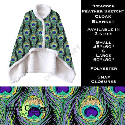 Peacock Feather Sketch Cloak Blanket CLOAKS