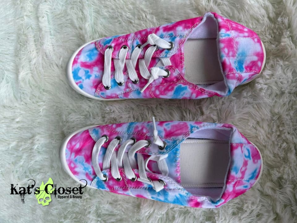 Pink & Blue Tie Dye Canvas Elastic Back Sneakers Footwear