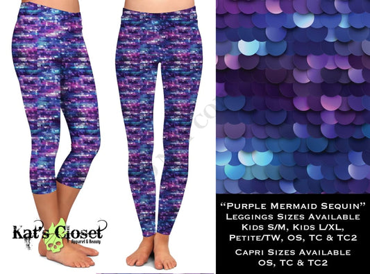 Purple Mermaid Sequins - Legging & Capri LEGGINGS CAPRIS