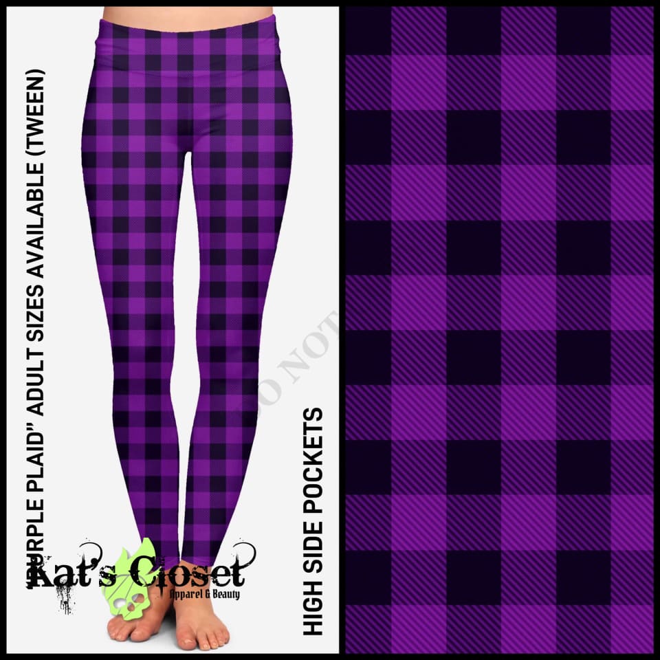 Purple Plaid Leggings w/Pockets