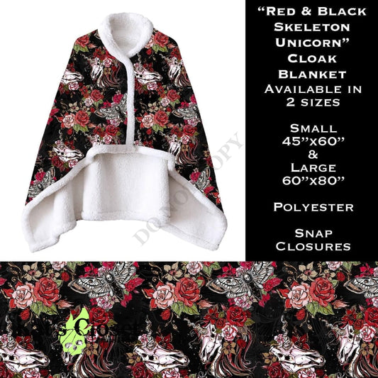 Red & Black Skeleton Unicorn Cloak Blanket CLOAKS