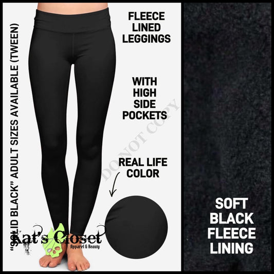 Solid Black Fleece Lined Leggings - OS IN STOCK Ordered Pre-Orders