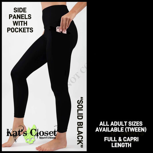 Solid Black Leggings & Capris w/Side Seam Panel Pockets - PRE-ORDERS CLOSED ETA June Ordered Pre-Orders