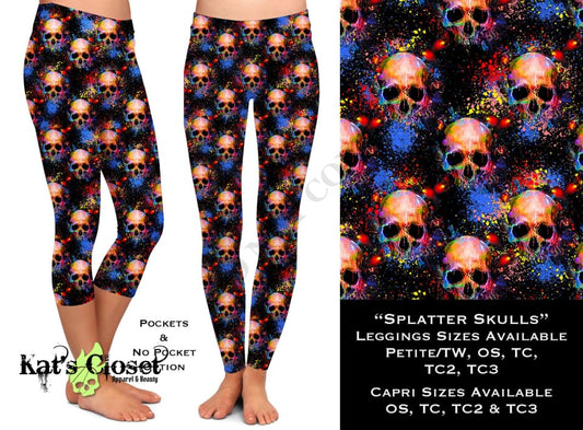 Splatter Skulls Full & Capri Leggings LEGGINGS CAPRIS