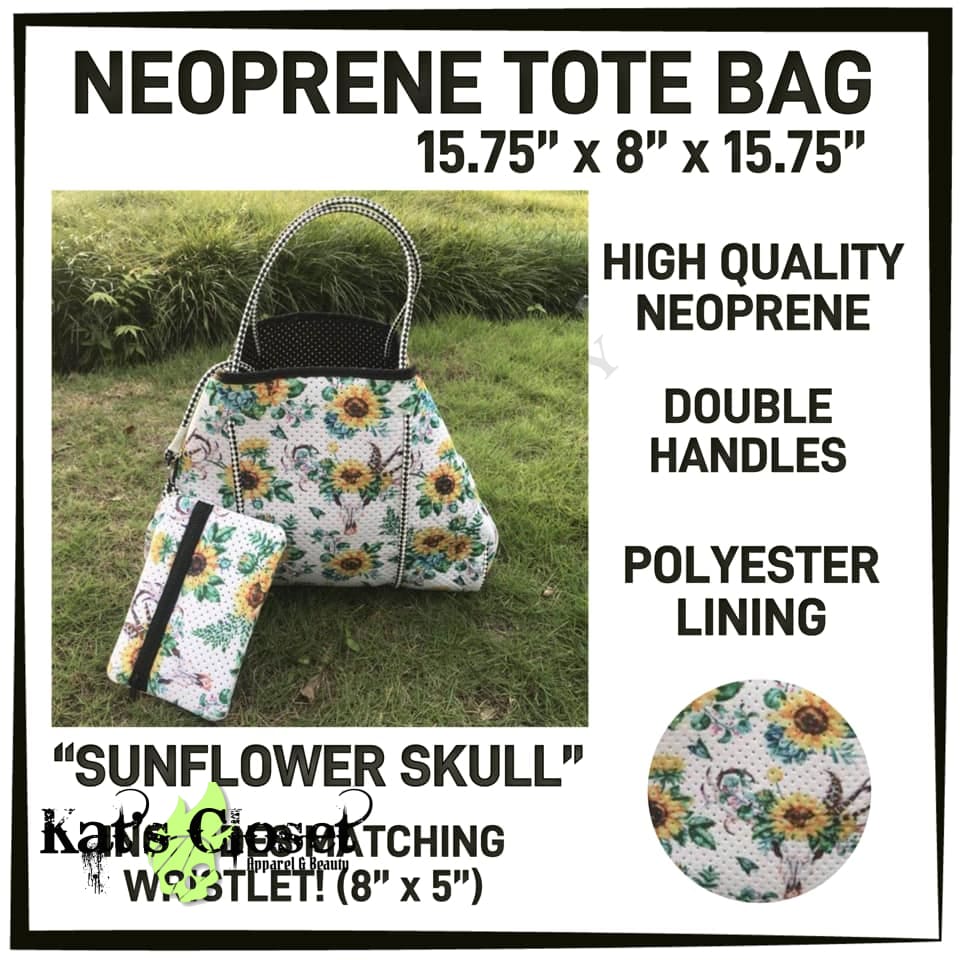 Sunflower Skull Neoprene Tote & Wristlet Set Bags and Wallets