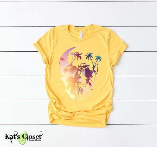 Tropical Adventure Skull Custom Graphic T-Shirt Tees