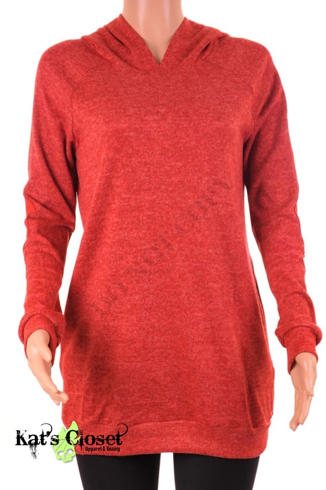 Tunic Length Patch Hoodie Sweatshirt