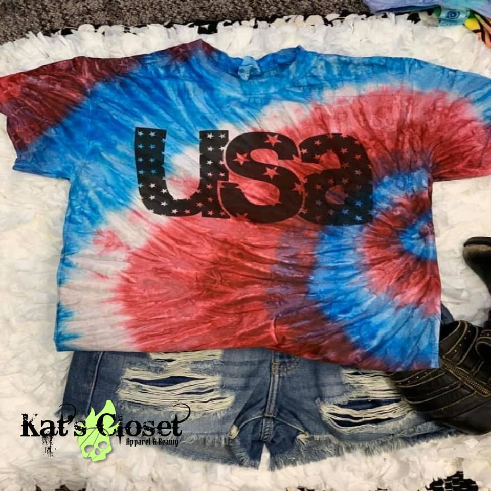 USA Red White Blue Tie Dye Graphic T-Shirt MWTTee