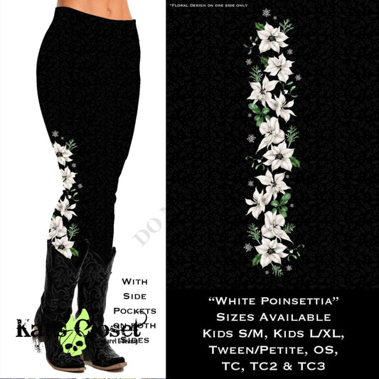 White Poinsettia Leggings with Pockets LEGGINGS & CAPRIS